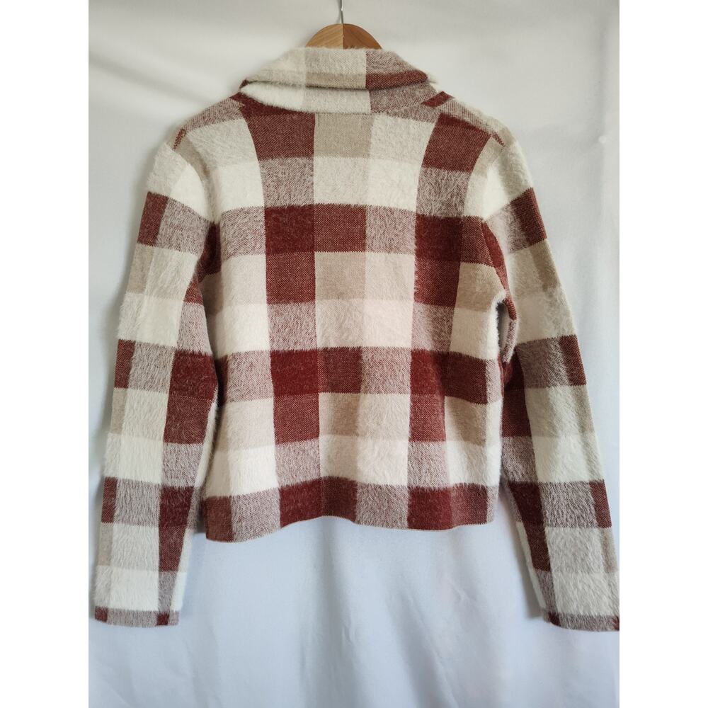 Rachel Zoe Ivory Brown Plaid Knit Collared Button Front Cardigan Sweater L - Picture 4 of 10